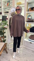 37840 Baskılı Basic Sweat - Kahve