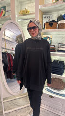 37840 Baskılı Basic Sweat - Siyah