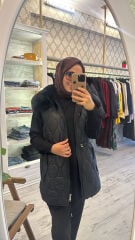 37830 Yakası Peluşlu Yelek - Siyah