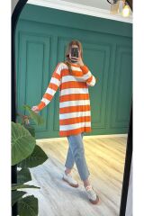10549 Çizgili Merserize Tunik - Oranj-Ekru