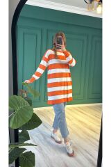 10549 Çizgili Merserize Tunik - Oranj-Ekru