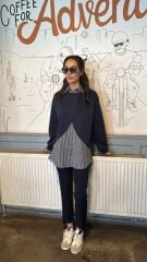 10725 Çizgili Gömlekli Sweat - Lacivert