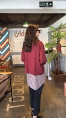 10725 Çizgili Gömlekli Sweat - Bordo