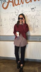 10725 Çizgili Gömlekli Sweat - Bordo