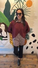 10725 Çizgili Gömlekli Sweat - Bordo