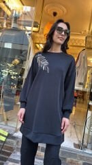 10629 Oysho Yapraklı Sweat - Siyah