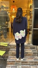 10641 Çiçek Nakışlı Sweat - Lacivert