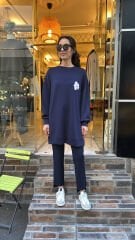 10641 Çiçek Nakışlı Sweat - Lacivert