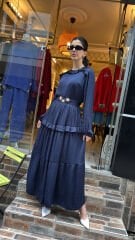 4800 Fırfırlı Parlak Elbise - Lacivert