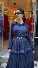 4800 Fırfırlı Parlak Elbise - Lacivert