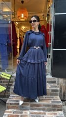 4800 Fırfırlı Parlak Elbise - Lacivert