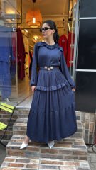 4800 Fırfırlı Parlak Elbise - Lacivert