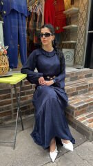 4800 Fırfırlı Parlak Elbise - Lacivert