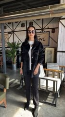 35851 Angora Kısa Ceket - Siyah