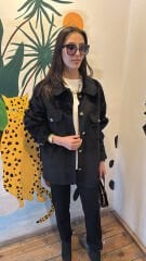 35851 Angora Kısa Ceket - Siyah