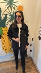 35851 Angora Kısa Ceket - Siyah