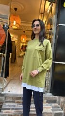 10720 Altı Gömlekli Cepli Sweat - Yağ Yeşili