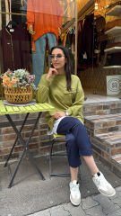 10720 Altı Gömlekli Cepli Sweat - Yağ Yeşili