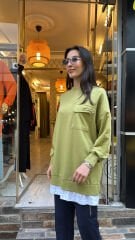 10720 Altı Gömlekli Cepli Sweat - Yağ Yeşili
