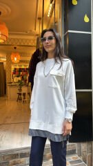 10720 Altı Gömlekli Cepli Sweat - Ekru