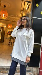 10720 Altı Gömlekli Cepli Sweat - Ekru