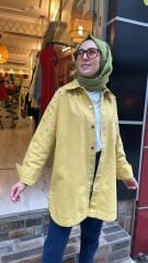 7486 Yıldızlı Zımbalı Kot Ceket - Sarı