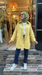 7486 Yıldızlı Zımbalı Kot Ceket - Sarı