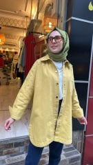 7486 Yıldızlı Zımbalı Kot Ceket - Sarı