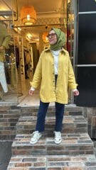 7486 Yıldızlı Zımbalı Kot Ceket - Sarı