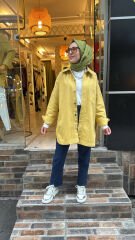 7486 Yıldızlı Zımbalı Kot Ceket - Sarı