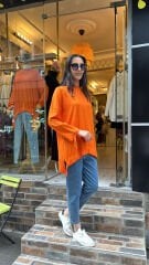 3111 Kolları Büzgülü Tunik - Turuncu