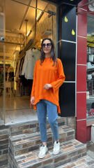 3111 Kolları Büzgülü Tunik - Turuncu