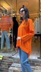 3111 Kolları Büzgülü Tunik - Turuncu