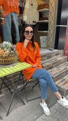 3111 Kolları Büzgülü Tunik - Turuncu