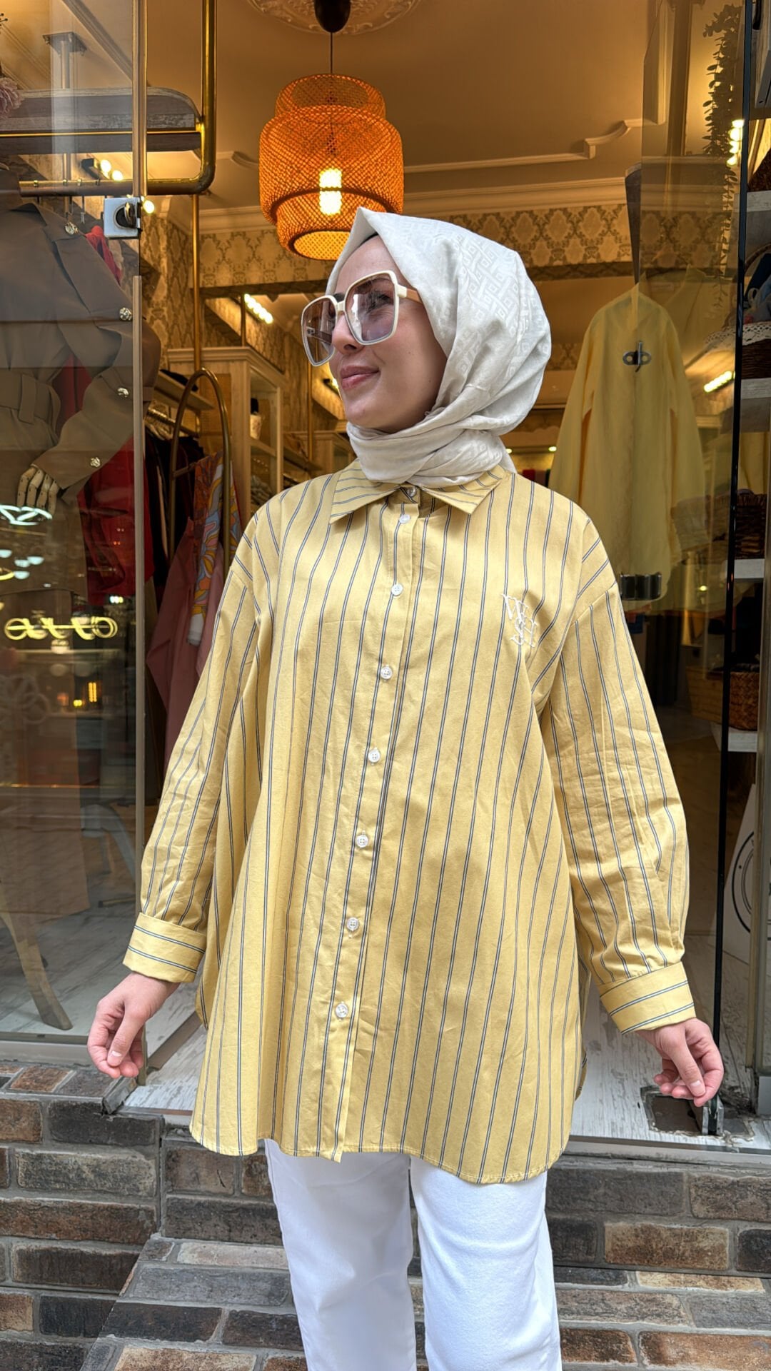 1627 Retro Çizgili Gömlek - Sarı