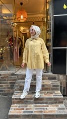 1627 Retro Çizgili Gömlek - Sarı