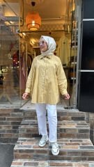 1627 Retro Çizgili Gömlek - Sarı