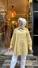 1627 Retro Çizgili Gömlek - Sarı