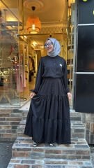 1669 Broşlu Elbise - Siyah