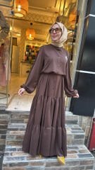 1669 Broşlu Elbise - Kahve