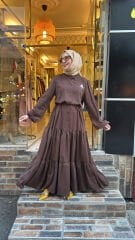 1669 Broşlu Elbise - Kahve