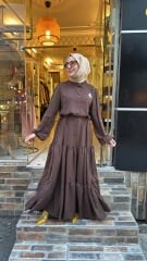 1669 Broşlu Elbise - Kahve