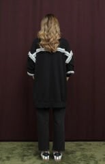 10718 Tül Fırfırlı Sweat - Siyah