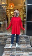 1789 Yanı Düğmeli Hırka - Kırmızı