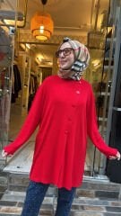 1789 Yanı Düğmeli Hırka - Kırmızı