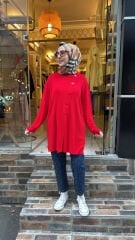 1789 Yanı Düğmeli Hırka - Kırmızı