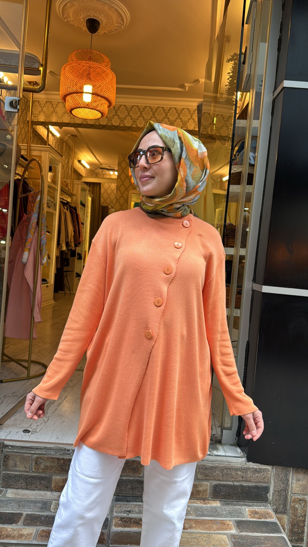 1789 Yanı Düğmeli Hırka - Turuncu