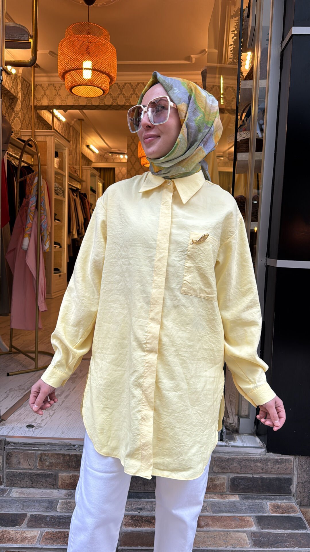 5292 Broşlu Gömlek - Sarı