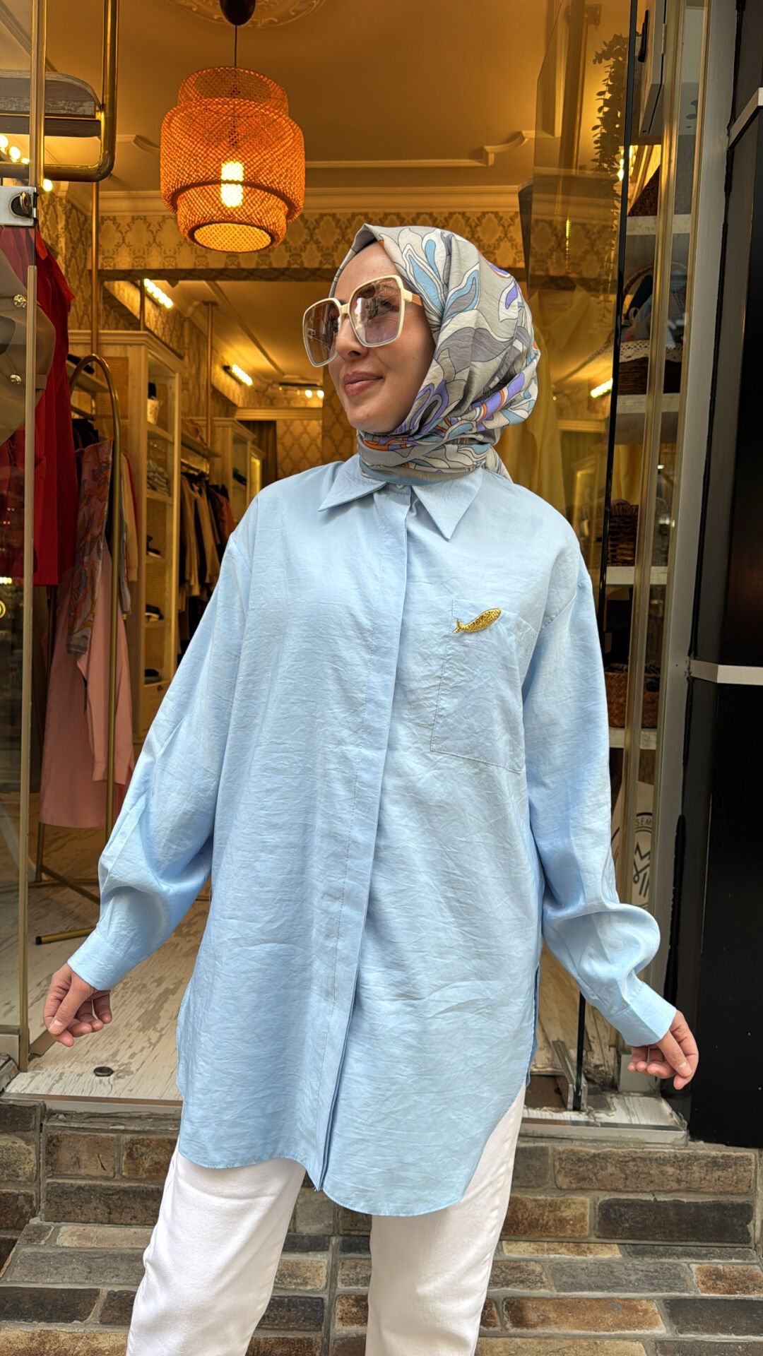 5292 Broşlu Gömlek - Açık Mavi