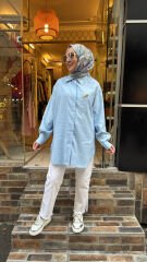 5292 Broşlu Gömlek - Açık Mavi